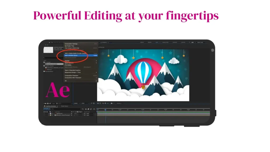 Adobe After effect working screen shoots
